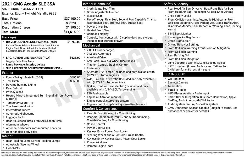 2021 GMC Acadia SLE
